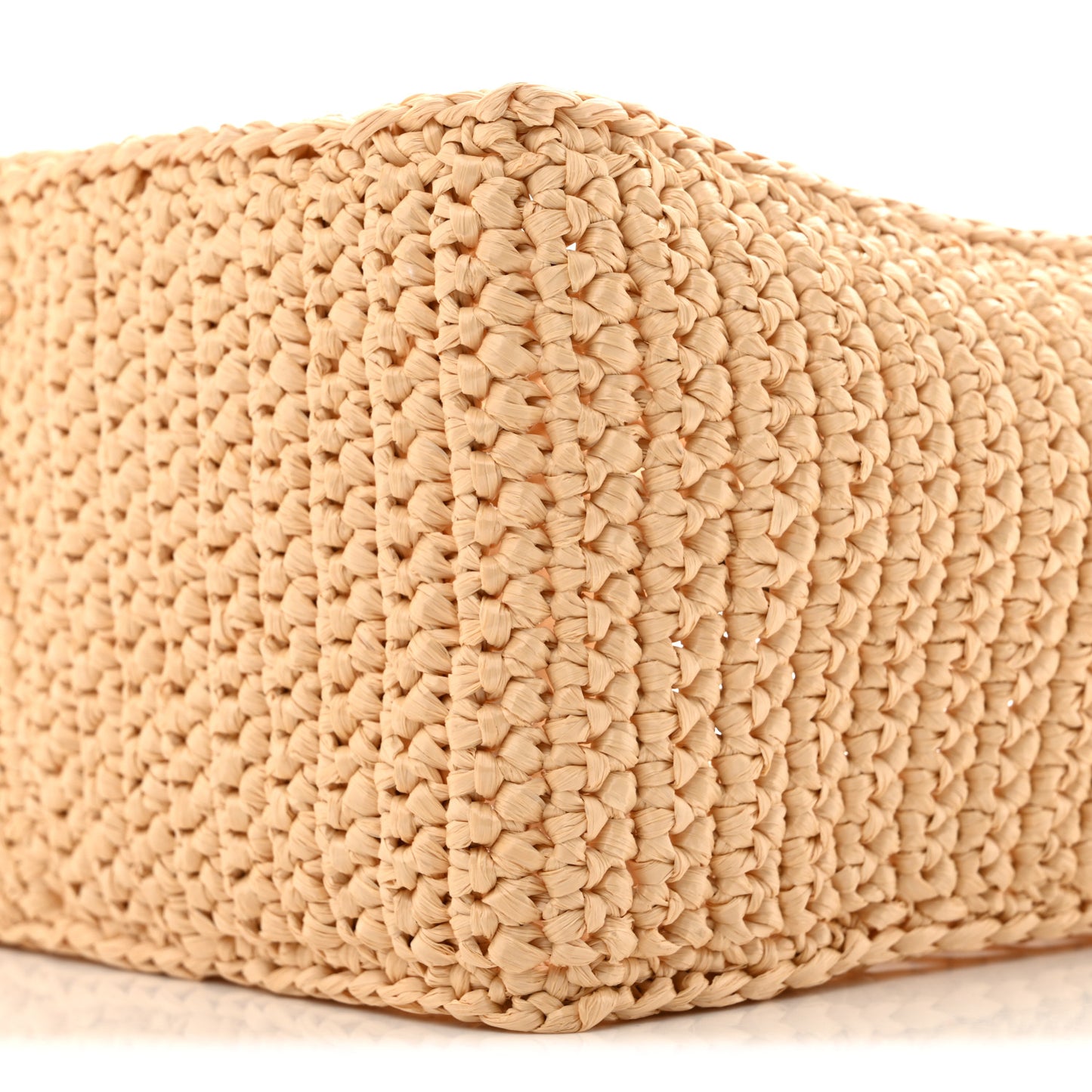 Yarn Raffia Effect Crochet Logo Embroidered Small Tote Bag Naturale