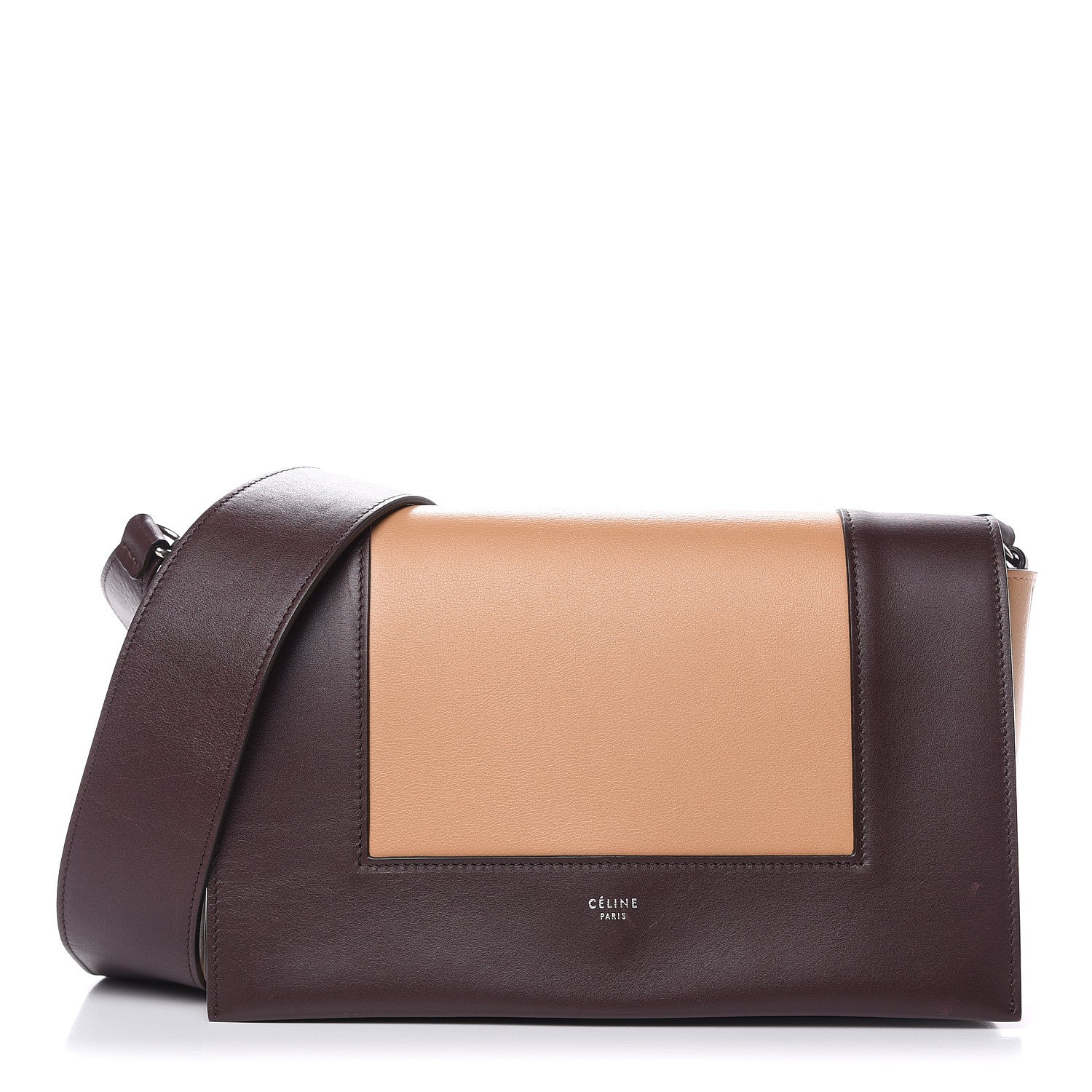 Celine Shiny Smooth Calfskin Medium Frame Shoulder Bag Burgundy Tan 1 of 13