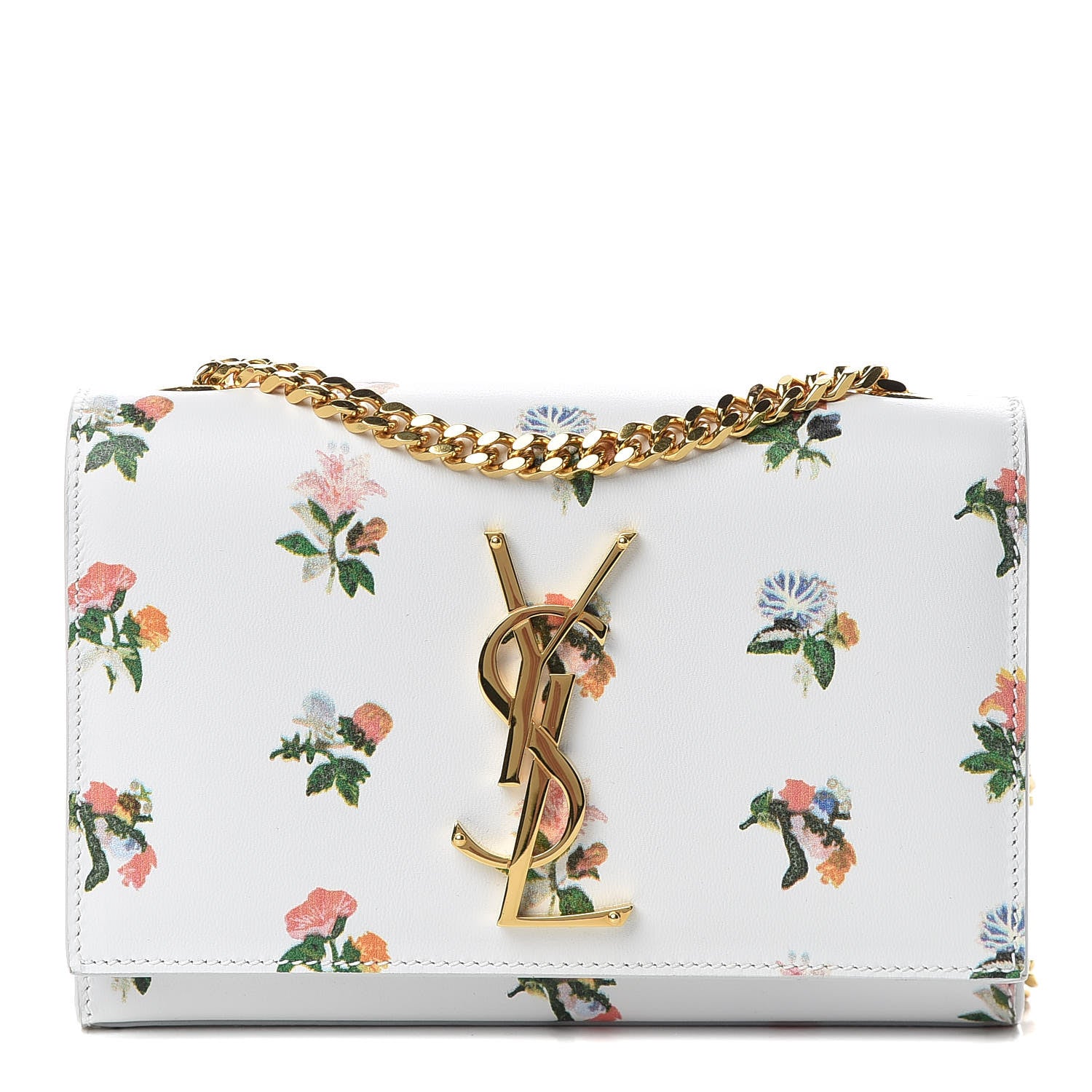 Saint Laurent Calfskin Prairie Flower Printed Small Classic Monogram Kate Satchel White 1 of 9