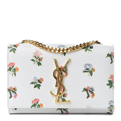 Saint Laurent Calfskin Prairie Flower Printed Small Classic Monogram Kate Satchel White 1 of 9