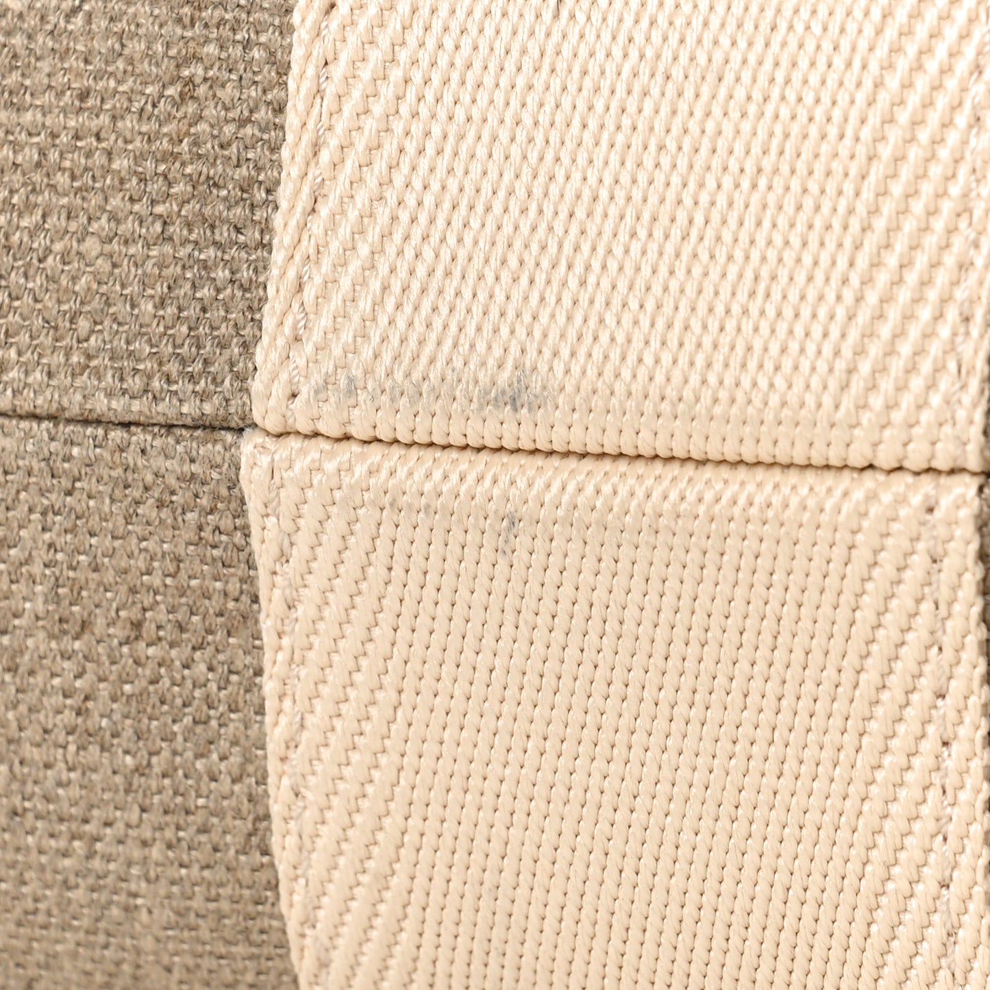 Linen Canvas Calfskin Blanket Stitched Medium Woody Ribbon Tote White Multicolor