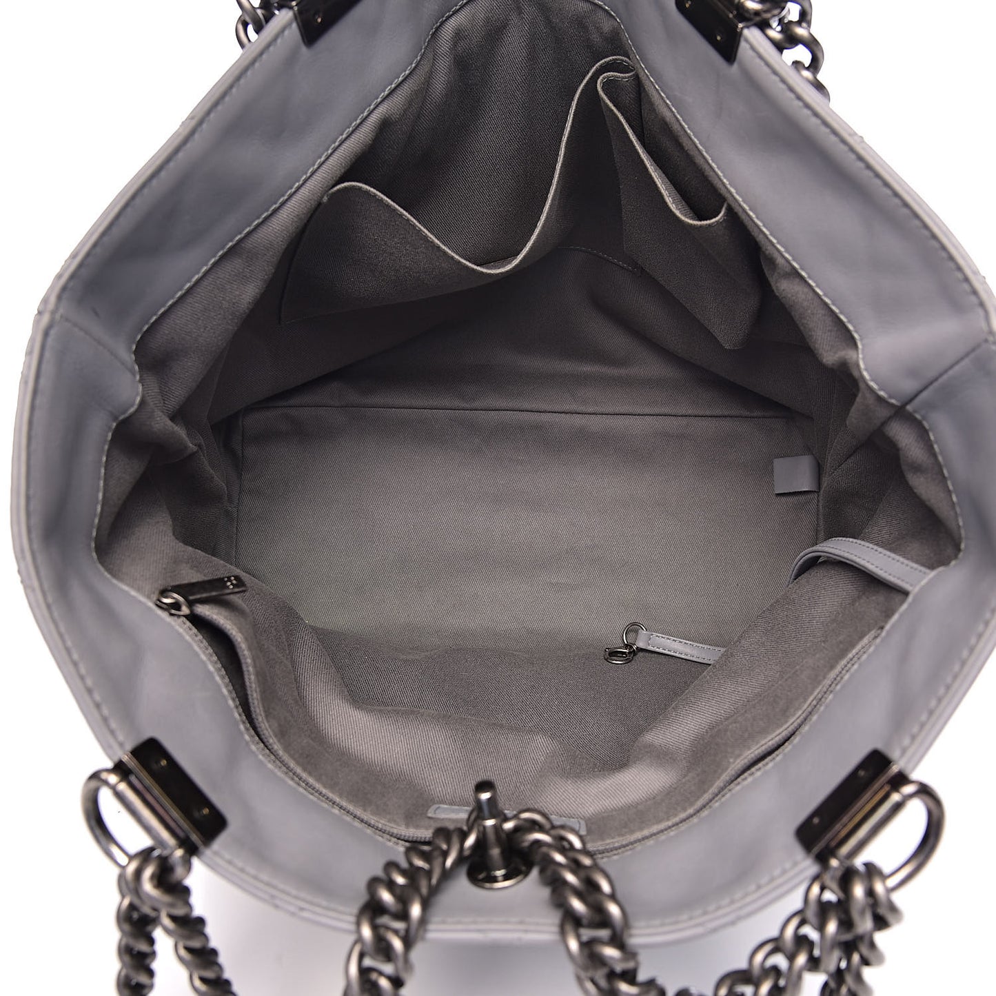 Calfskin Quilted Large Shopping In Chains Tote Light Grey