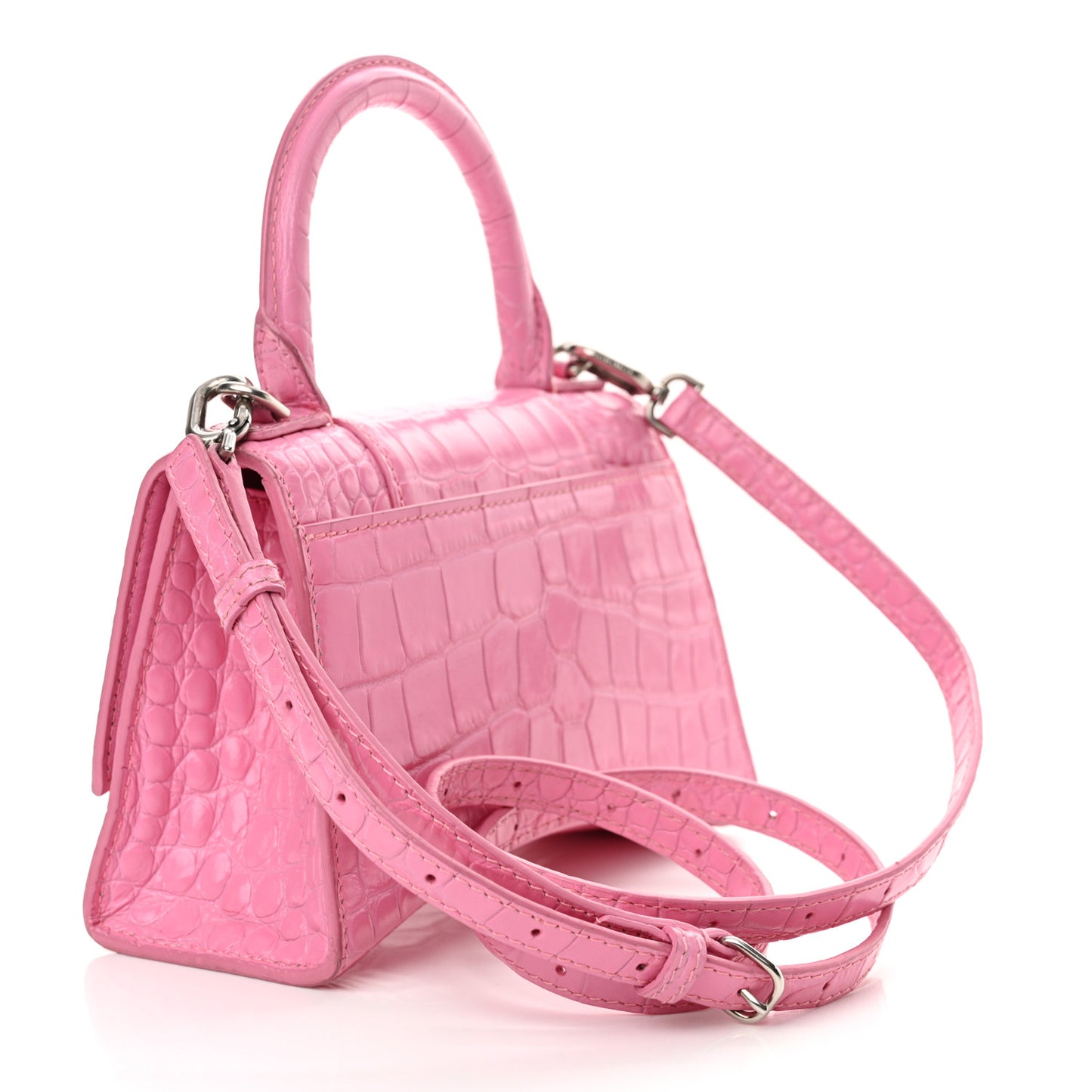 Shiny Calfskin Crocodile Embossed Hourglass Top Handle Bag XS Baby Pink