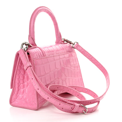 Balenciaga Shiny Calfskin Crocodile Embossed Hourglass Top Handle Bag XS Baby Pink 3 of 20