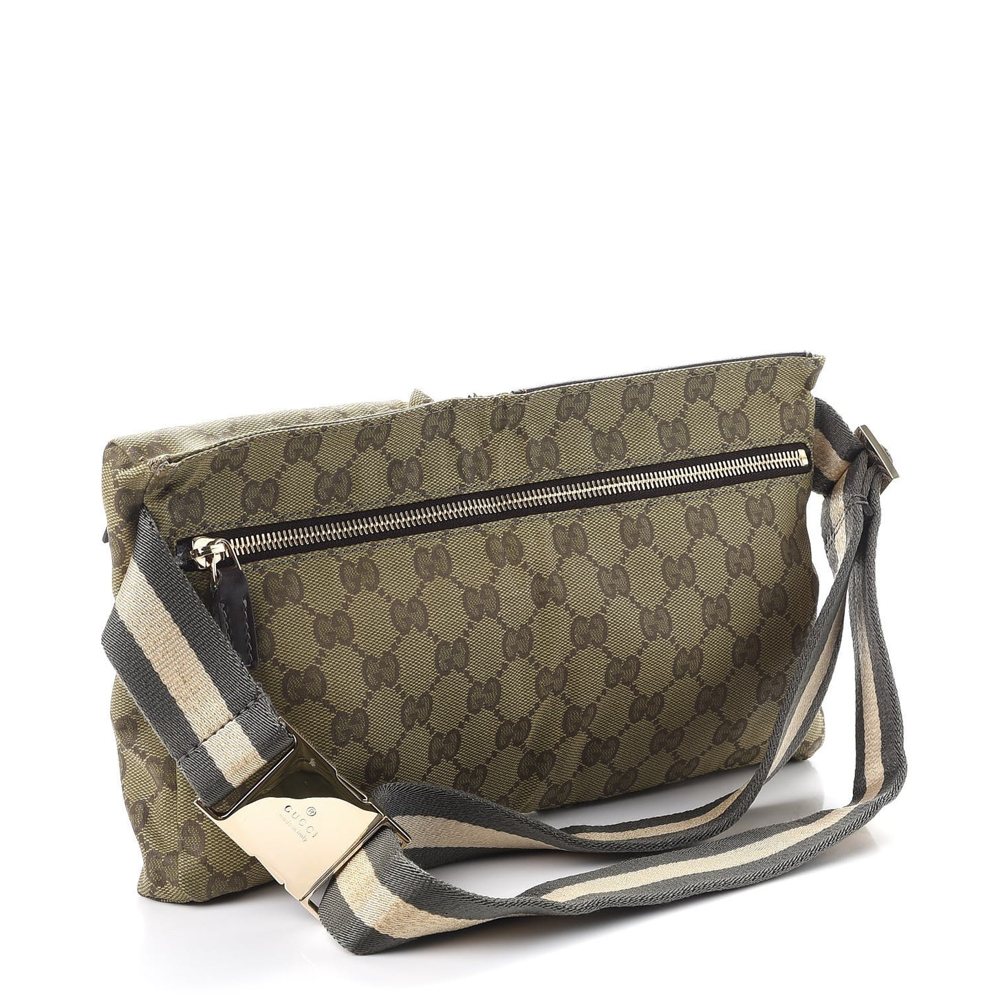 GG Monogram Web Double Pocket Belt Bag Green Dark Brown
