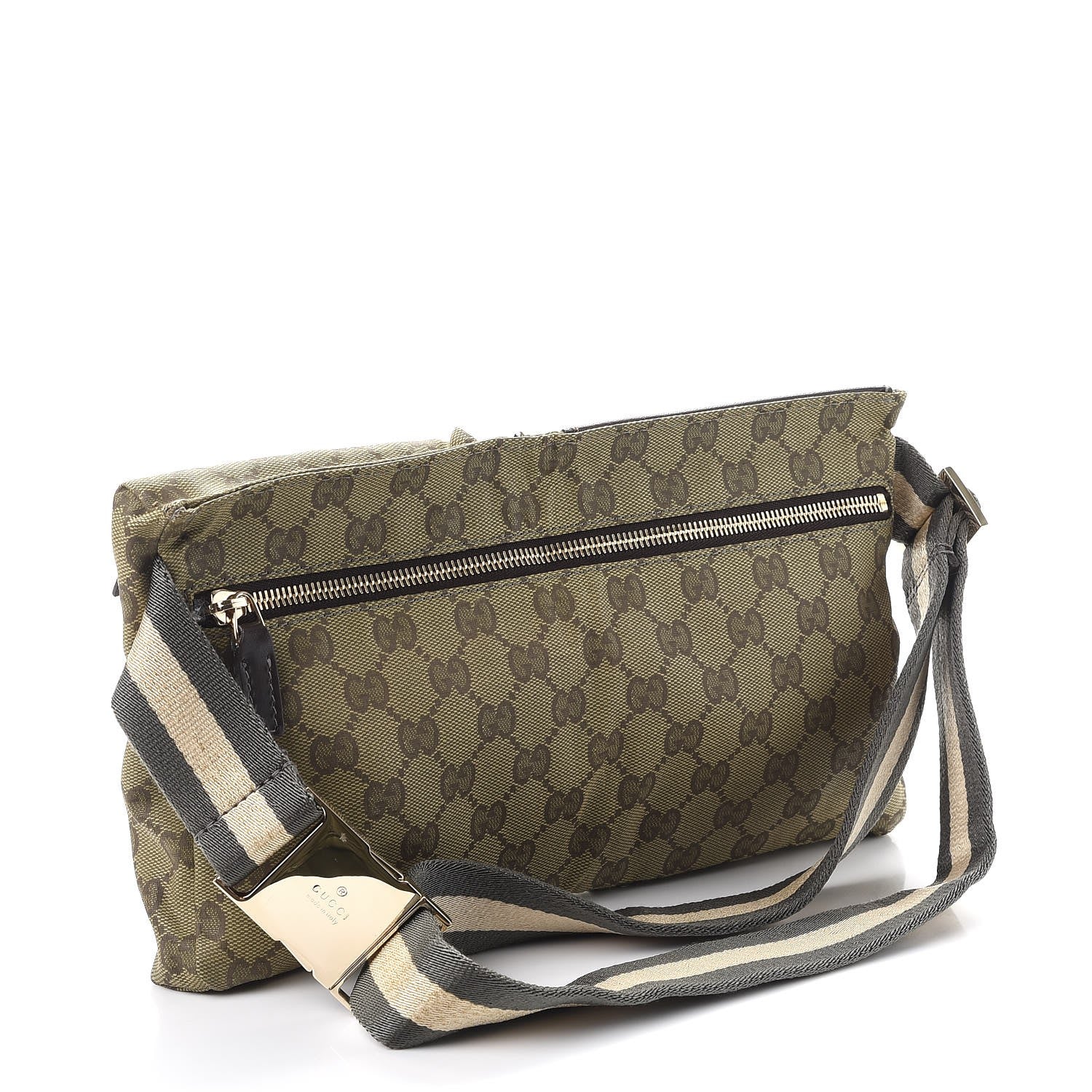 Gucci GG Monogram Web Double Pocket Belt Bag Green Dark Brown 3 of 11