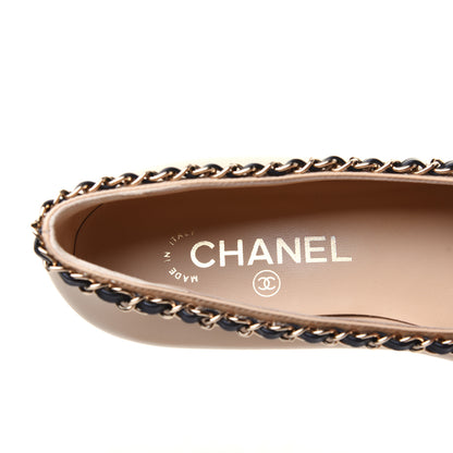 Chanel Lambskin Grosgrain Chain Cap Toe Flats 36 Beige Black 7 of 15