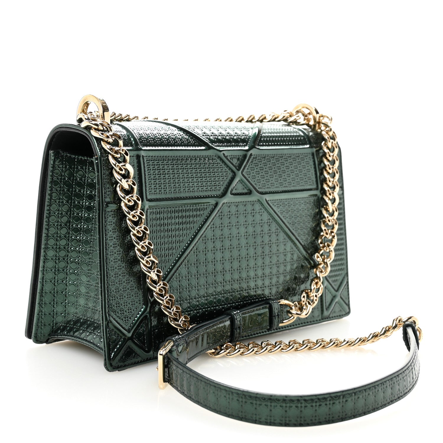 Christian Dior Metallic Patent Micro-Cannage Medium Diorama Flap Bag Malachite Green 3 of 11