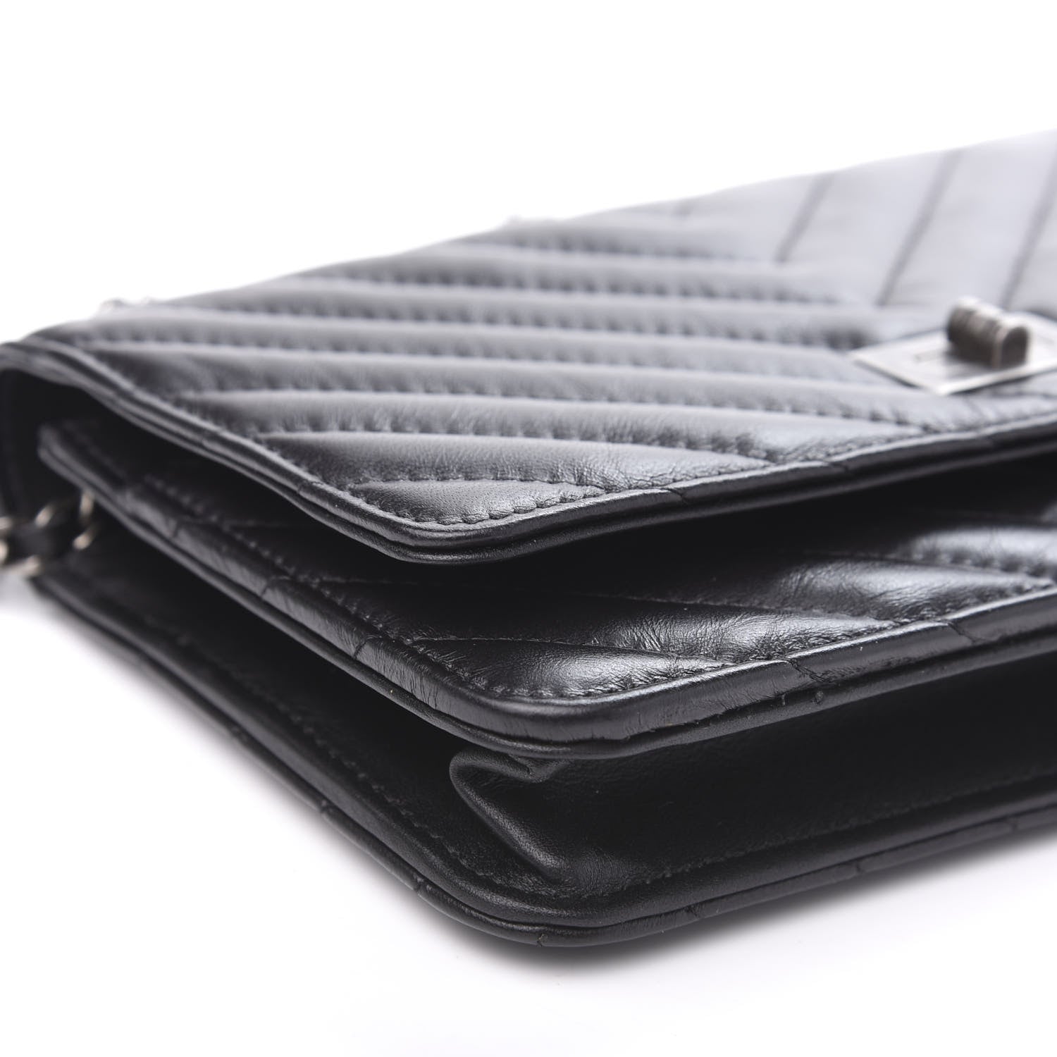 Chanel Aged Calfskin Chevron Quilted Reissue Wallet On Chain WOC Black 8 of 11