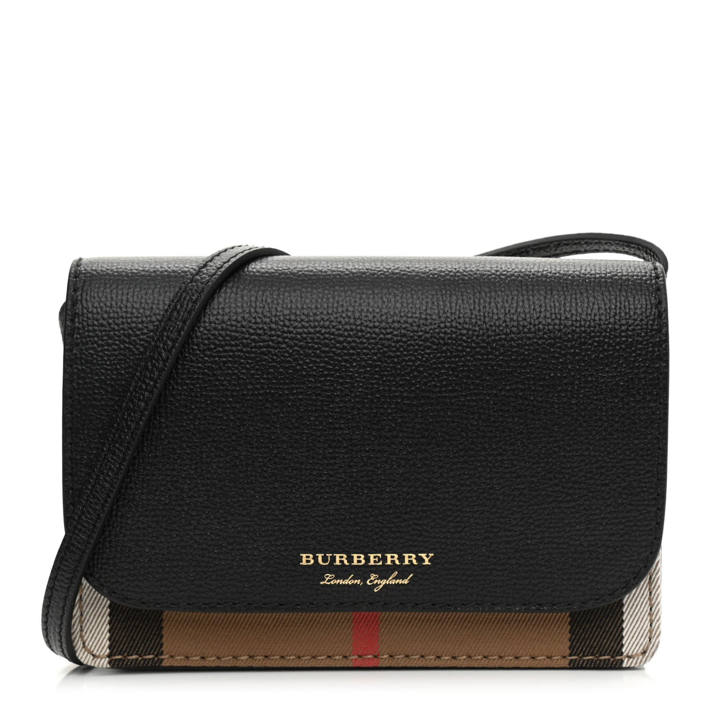 Grained Calfskin House Check Tartan Mix Hampshire Wallet On Chain Black
