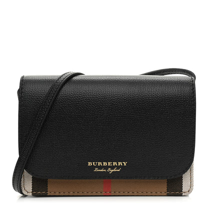 Burberry Grained Calfskin House Check Tartan Mix Hampshire Wallet On Chain Black 1 of 7