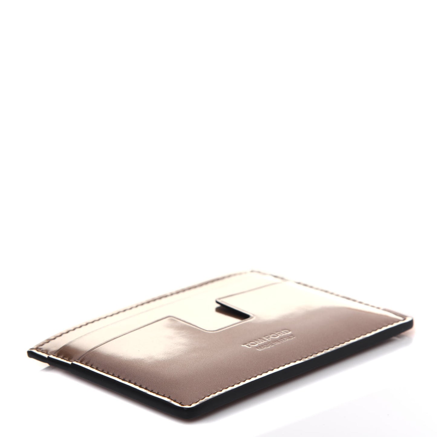 Metallic Calfskin Card Holder Gold