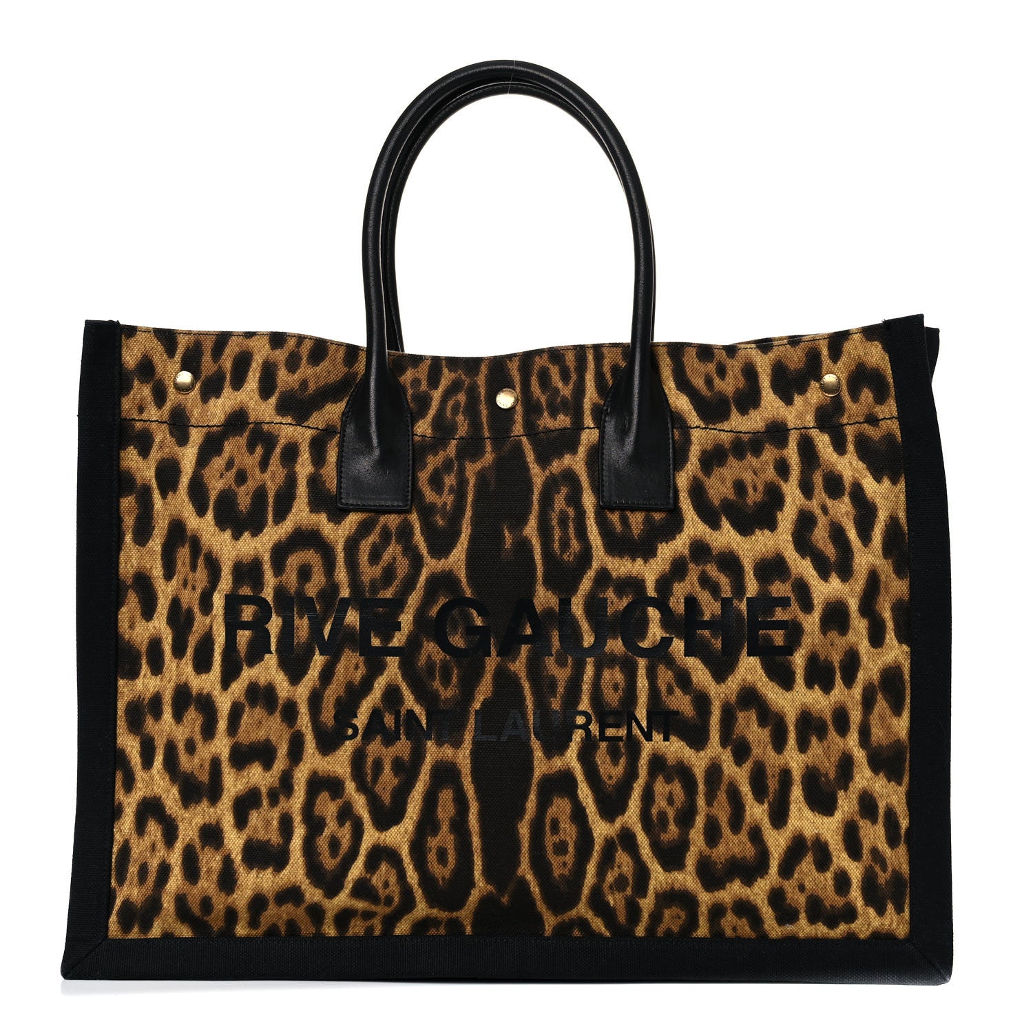Saint Laurent Canvas Calfskin Leopard Print Rive Gauche Noe Tote Natural Black 1 of 13