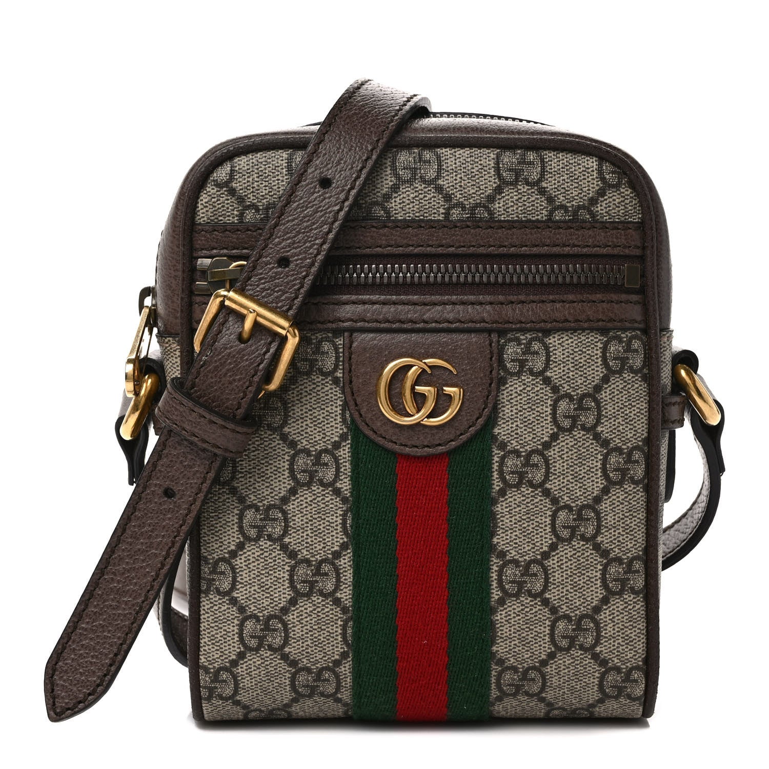 Gucci GG Supreme Monogram Web Mini Ophidia Messenger Brown 1 of 9