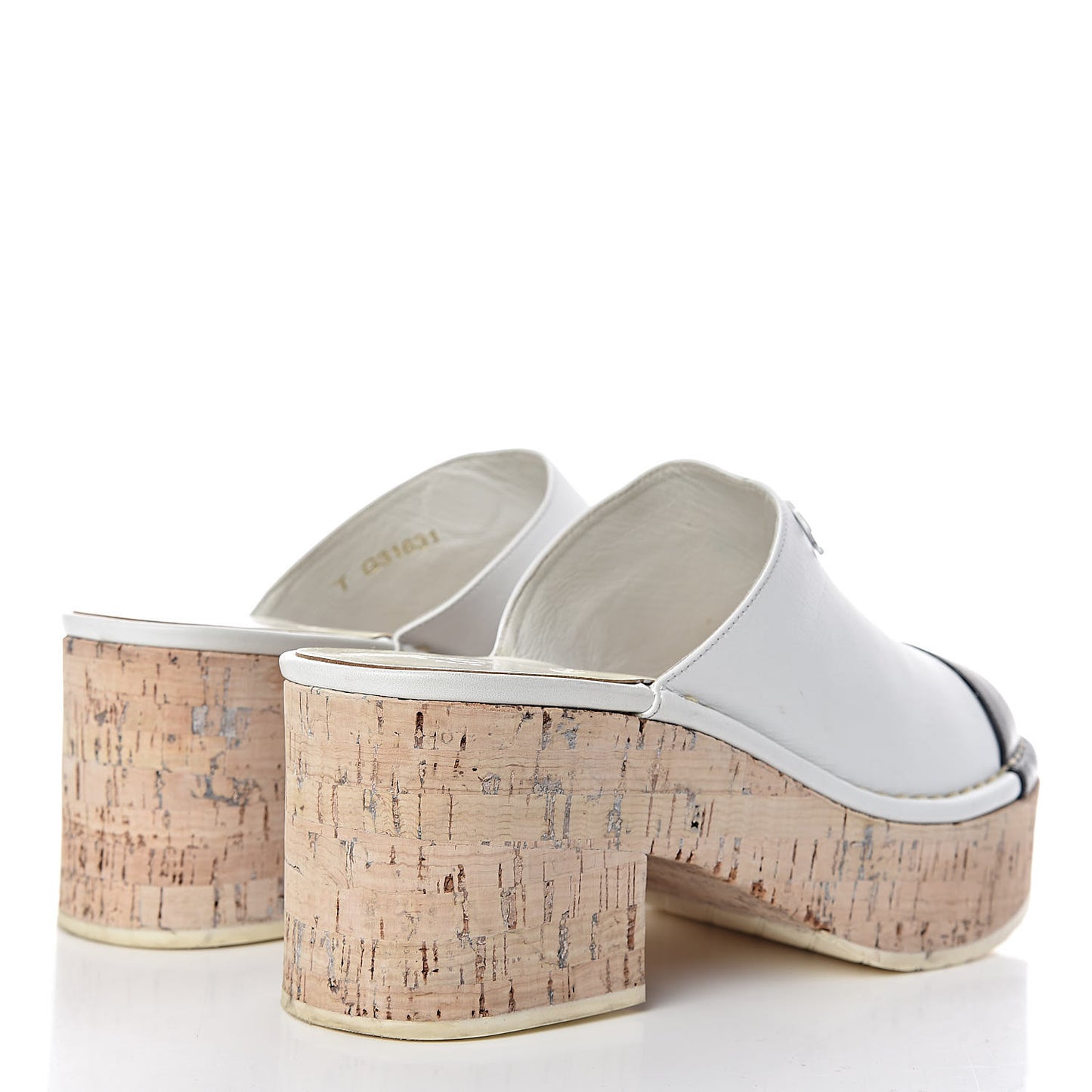 Calfskin Cork Cap Toe CC Clogs 38 White Black