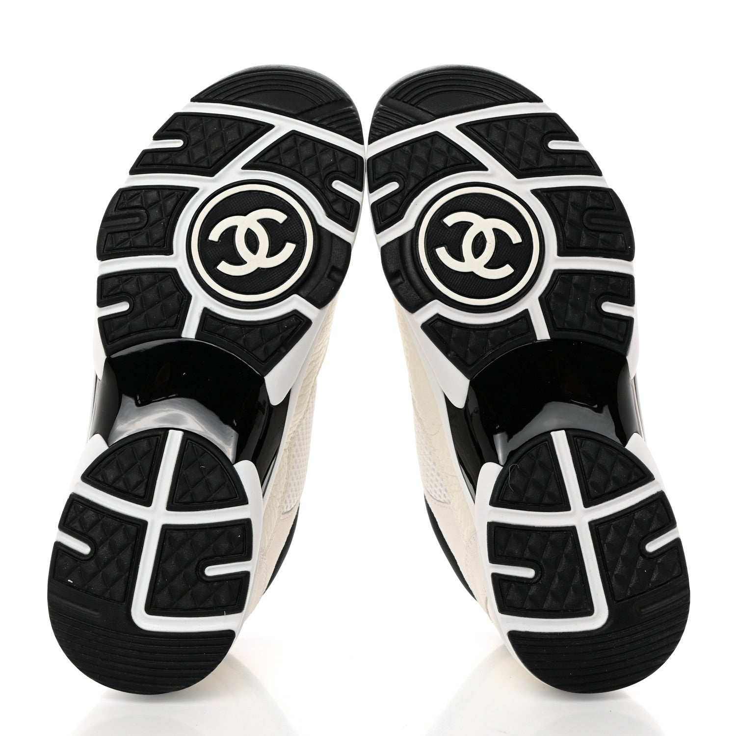 Chanel Mesh Suede Calfskin Grained Calfskin Womens CC Sneakers 37 White Black 5 of 8