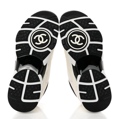 Chanel Mesh Suede Calfskin Grained Calfskin Womens CC Sneakers 37 White Black 5 of 8