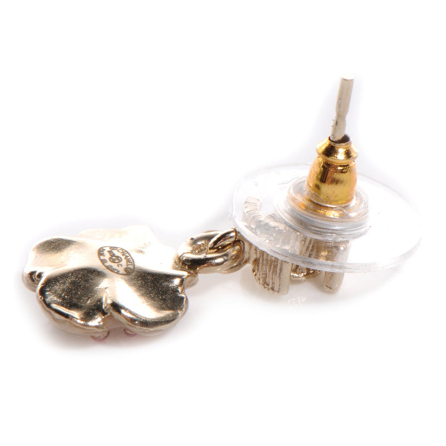 Enamel CC Camellia Earrings Gold Pink