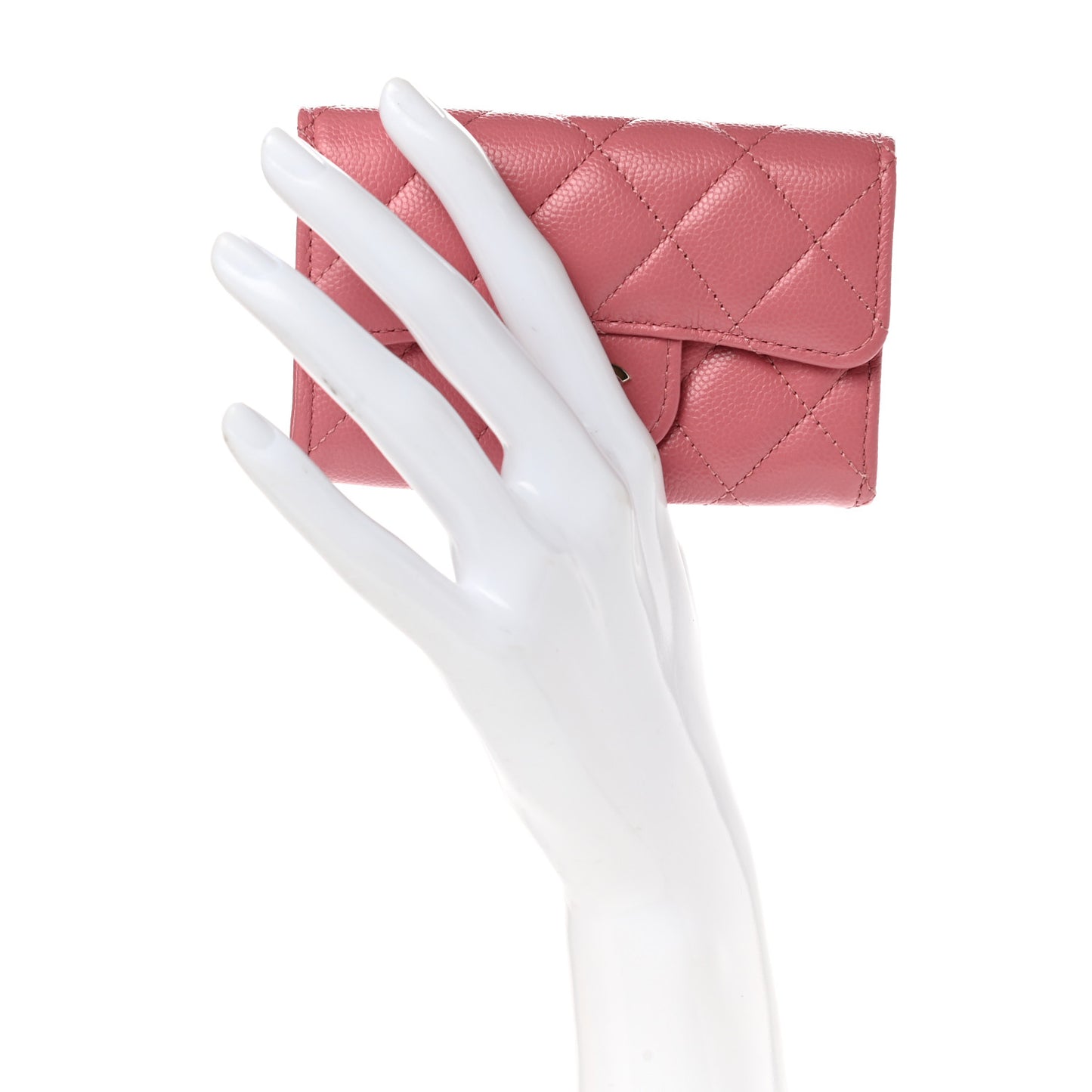 Caviar Quilted Flap Card Holder Wallet Pink