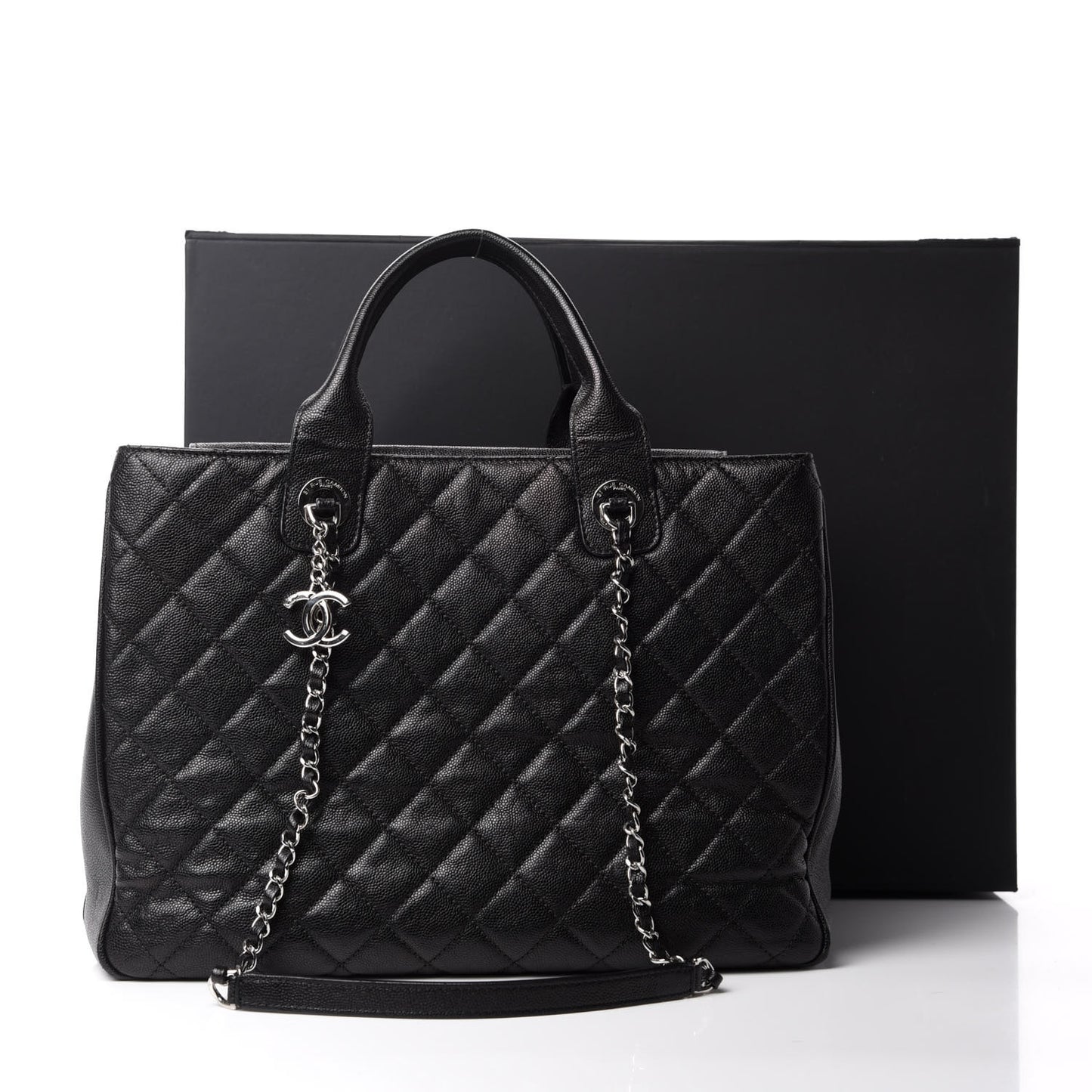 Caviar Quilted Large Urban Companion Top Handle Shopping Tote Black
