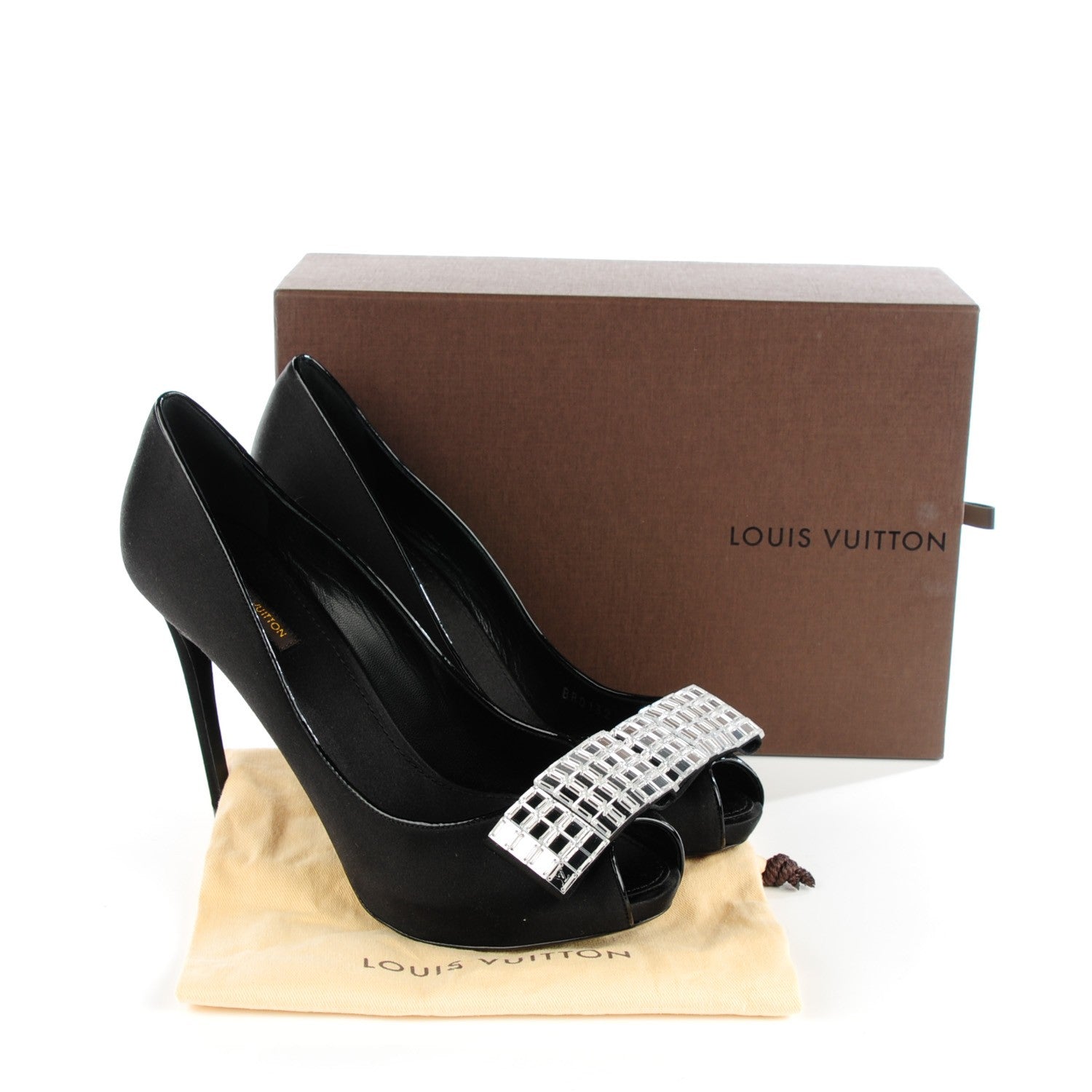 Louis Vuitton Satin Music Hall Open Toe Pumps 40 Black 5 of 9