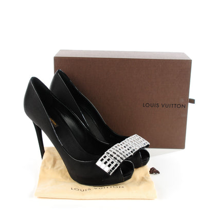 Louis Vuitton Satin Music Hall Open Toe Pumps 40 Black 5 of 9
