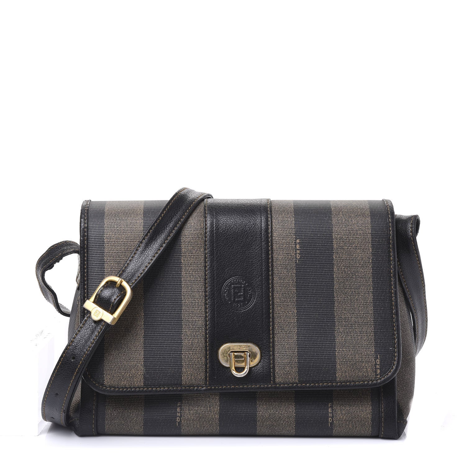 Fendi Calfskin Pequin Spalmati Crossbody Bag Tobacco 1 of 11
