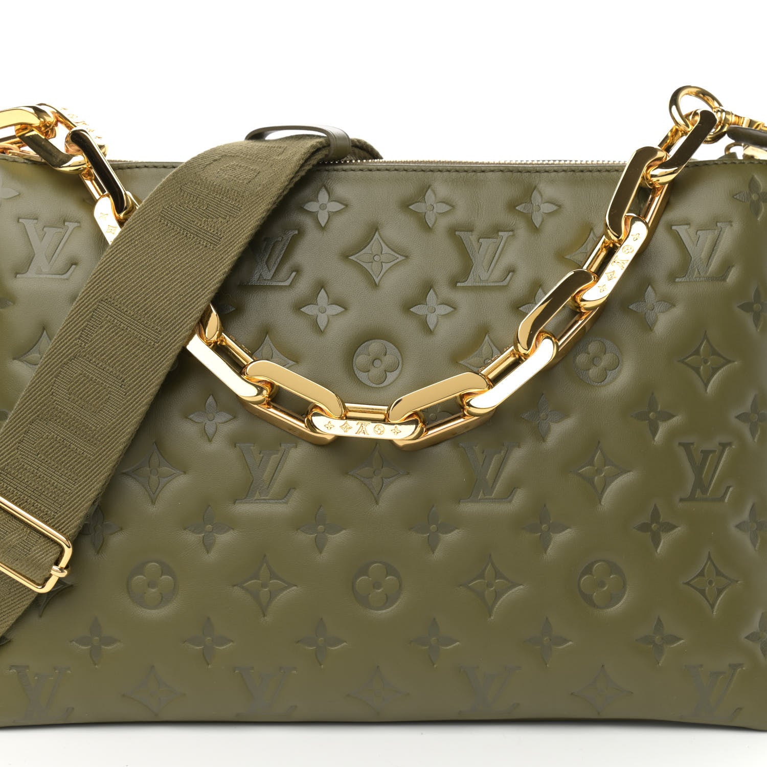 Louis Vuitton Lambskin Embossed Monogram Coussin MM Khaki 9 of 11