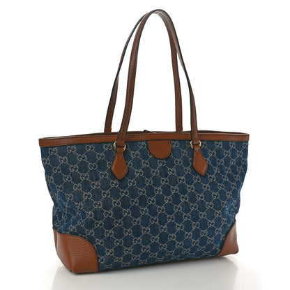 Gucci New Denim GG Monogram Medium Ophidia Shopping Tote Blue Tea Cuir 3 of 10