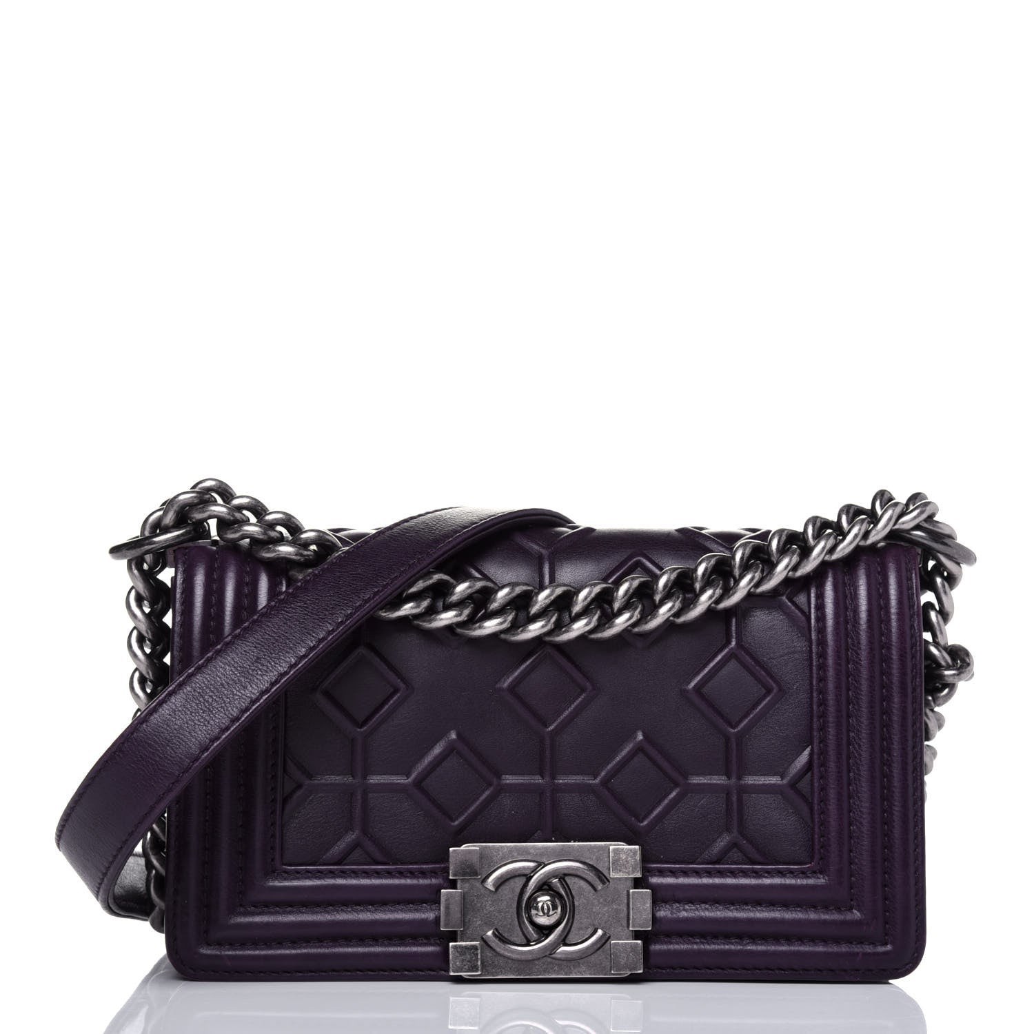 Chanel Calfskin Crystal Embossed Small Boy Flap Plum 1 of 20
