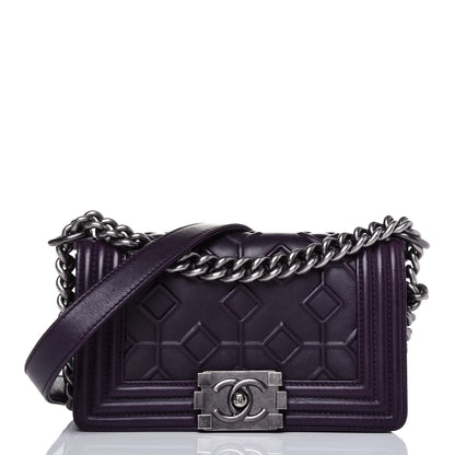 Chanel Calfskin Crystal Embossed Small Boy Flap Plum 1 of 20