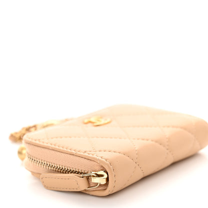 Chanel Lambskin Quilted CC Pearl Crush Zip Card Holder On Chain Beige 9 of 10
