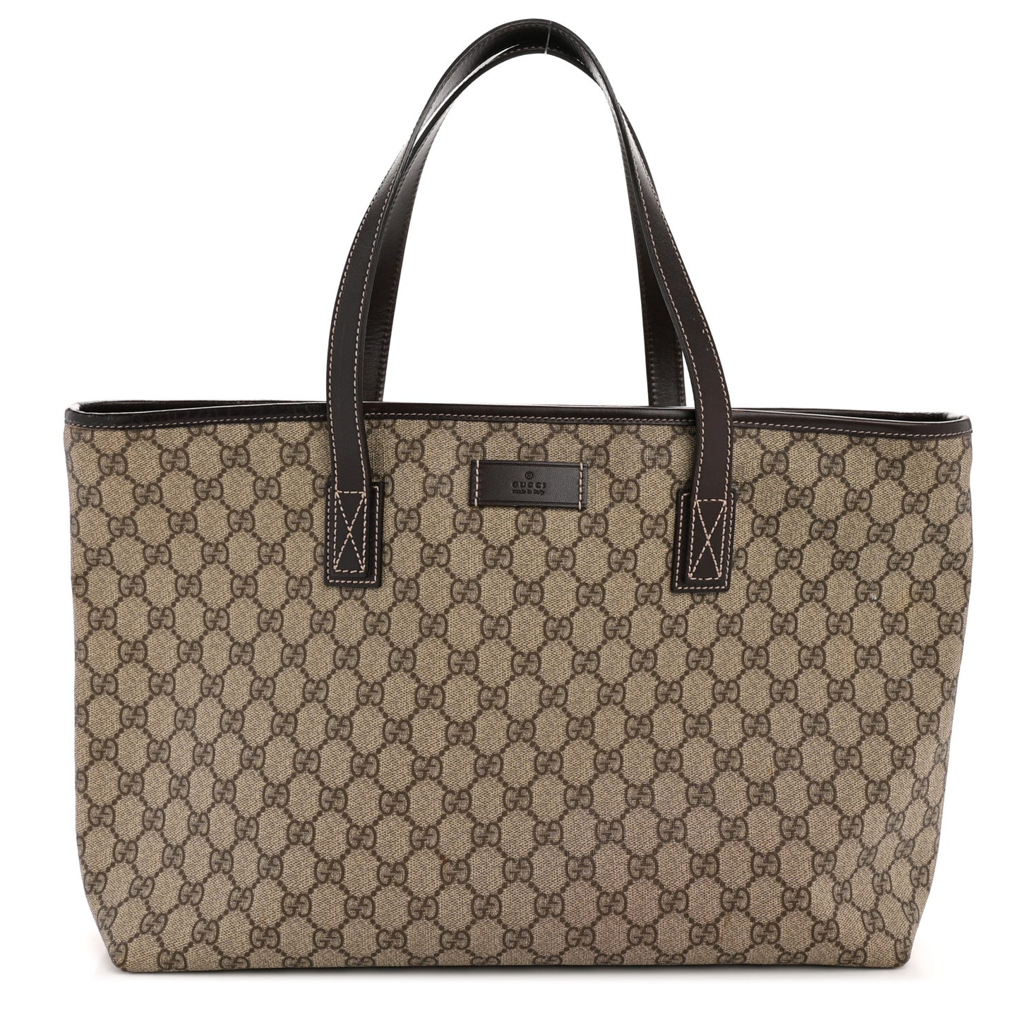 GG Supreme Monogram Medium Zippered Shopping Tote Dark Brown