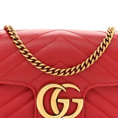 Gucci Calfskin Matelasse Super Mini GG Marmont Shoulder Bag Hibiscus Red 8 of 13