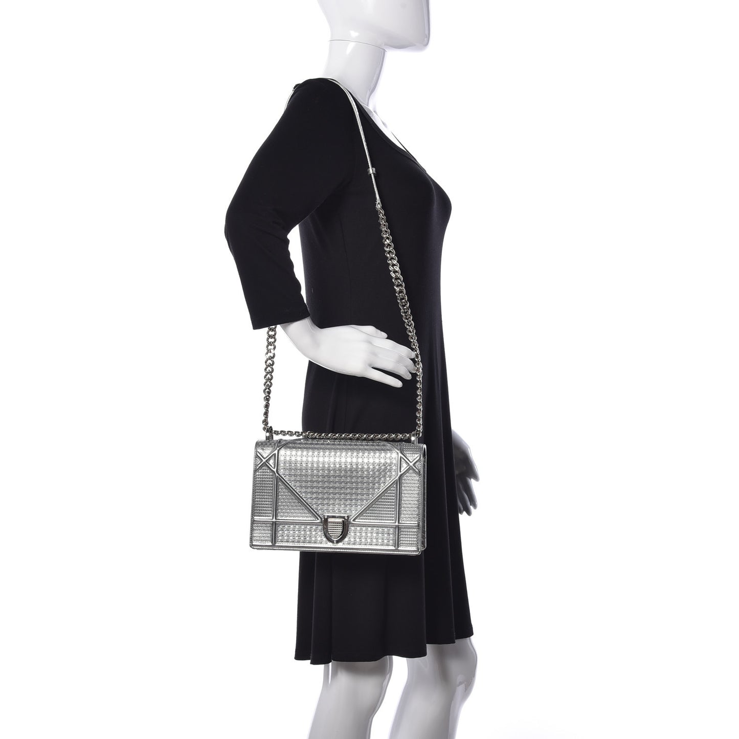 Metallic Patent Micro-Cannage Medium Diorama Flap Bag Silver