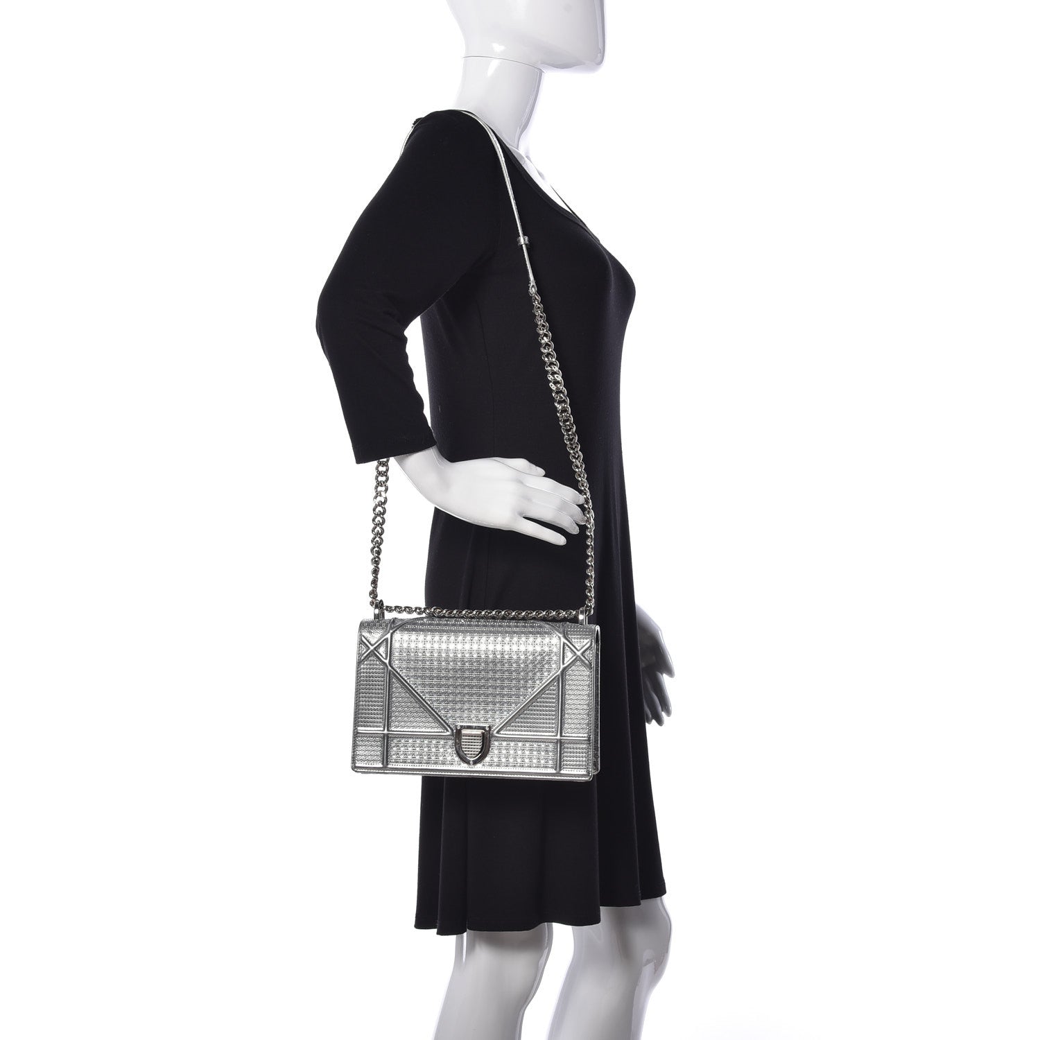 Christian Dior Metallic Patent Micro-Cannage Medium Diorama Flap Bag Silver 2 of 9