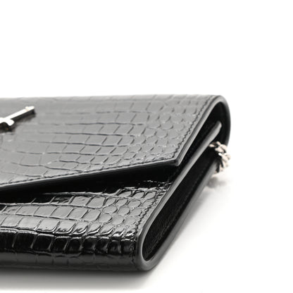 Saint Laurent Calfskin Crocodile Embossed Monogram Uptown Chain Wallet Black 13 of 14