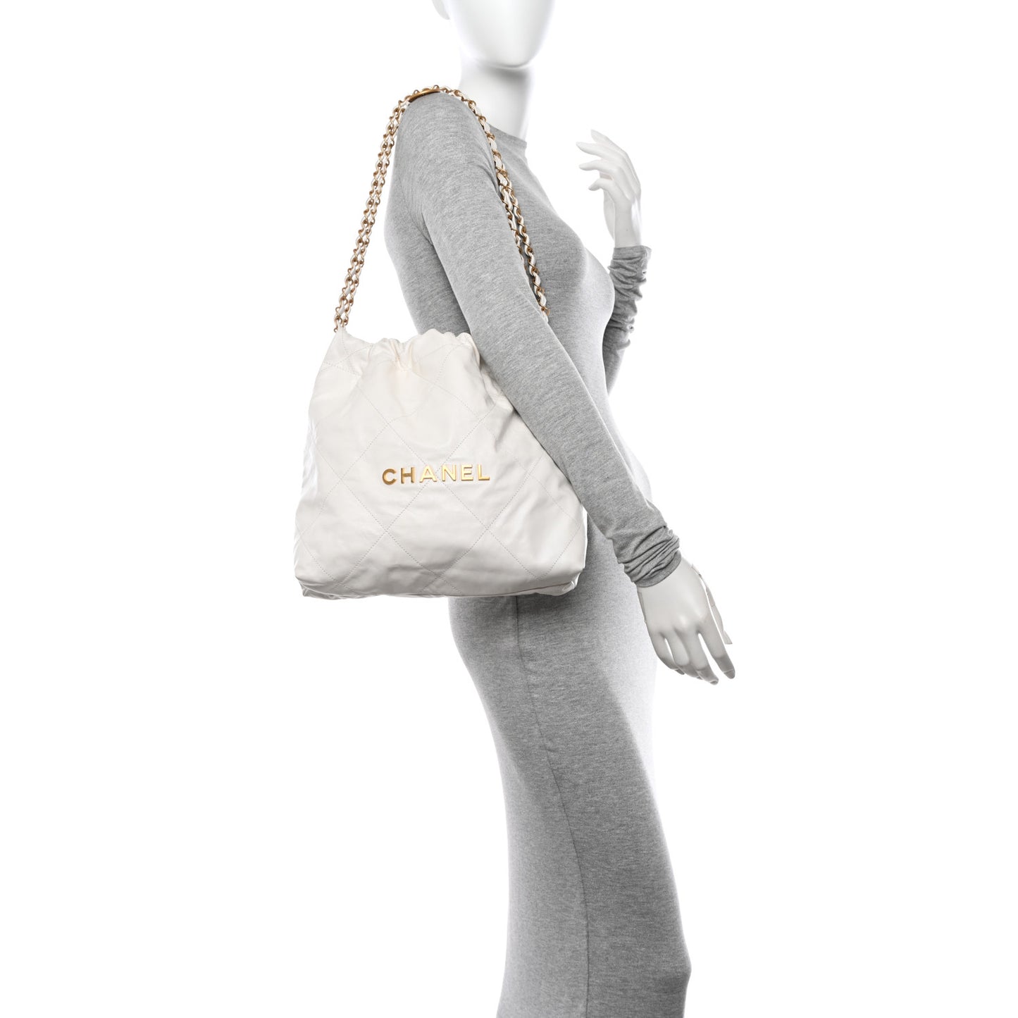 Shiny Calfskin Quilted Small Chanel 22 White