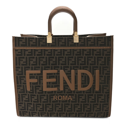 Fendi Fabric Jacquard FF 1974 Logo Large Fendi Sunshine Shopper Tote Tobacco Moro Sand 1 of 10
