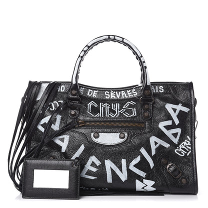Balenciaga Agneau Classic Hardware Graffiti All Over S City Black 1 of 9