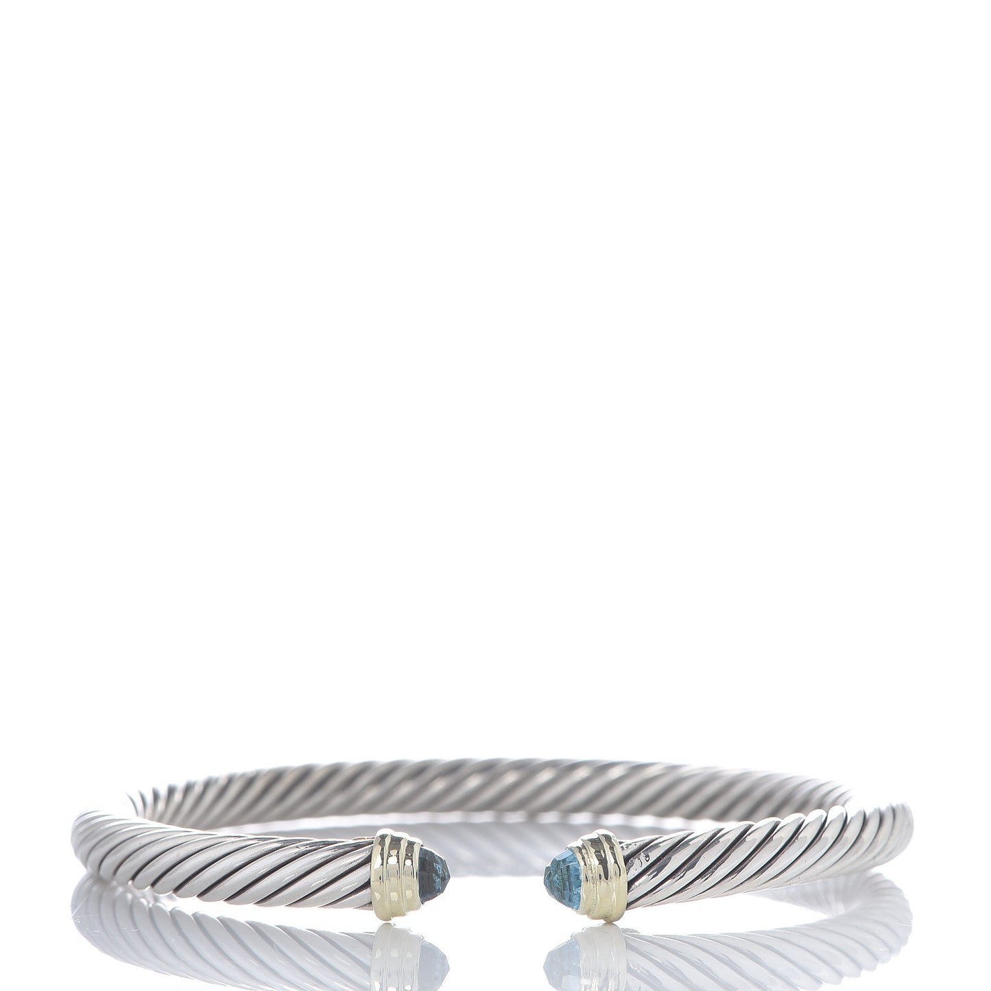 Sterling Silver 14K Yellow Gold Blue Topaz 5mm Cable Classics Petite Color Bracelet