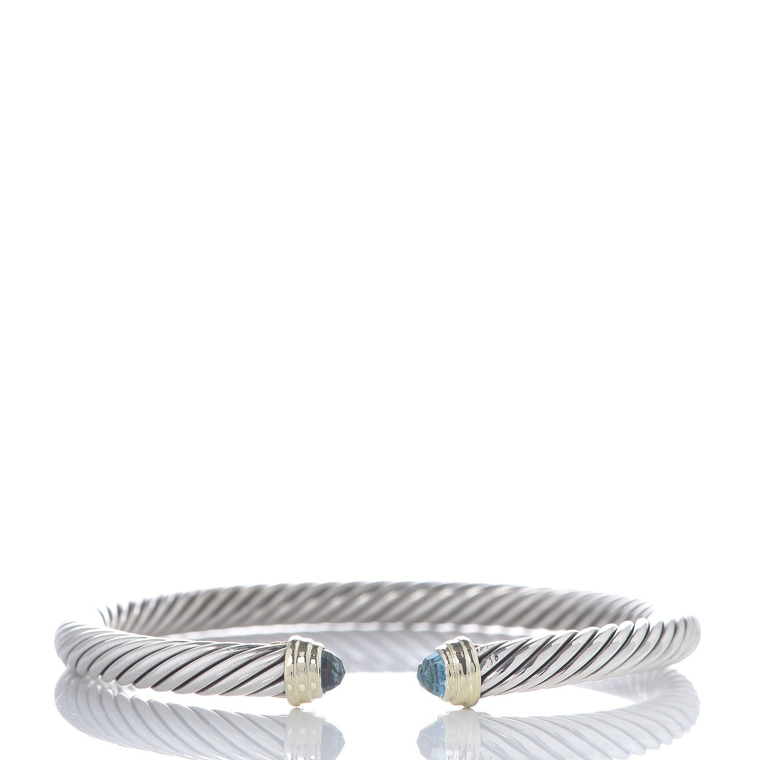 David Yurman Sterling Silver 14K Yellow Gold Blue Topaz 5mm Cable Classics Petite Color Bracelet 1 of 5