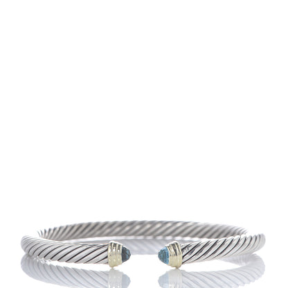 David Yurman Sterling Silver 14K Yellow Gold Blue Topaz 5mm Cable Classics Petite Color Bracelet 1 of 5