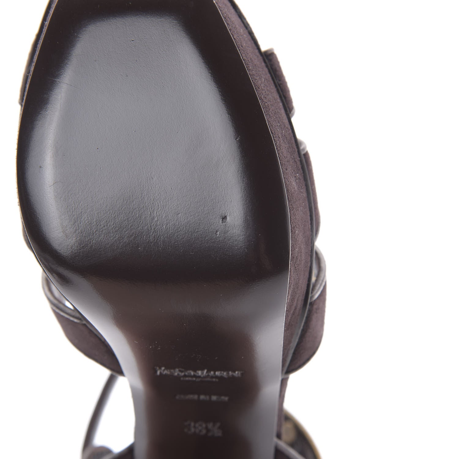 Saint Laurent Kid Scamosciato Tribute 75 Platform Sandals 38.5 Chocolate 8 of 11