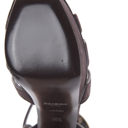 Saint Laurent Kid Scamosciato Tribute 75 Platform Sandals 38.5 Chocolate 8 of 11