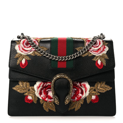 Gucci Calfskin Web Floral Embroidered Medium Dionysus Shoulder Bag Black 1 of 18