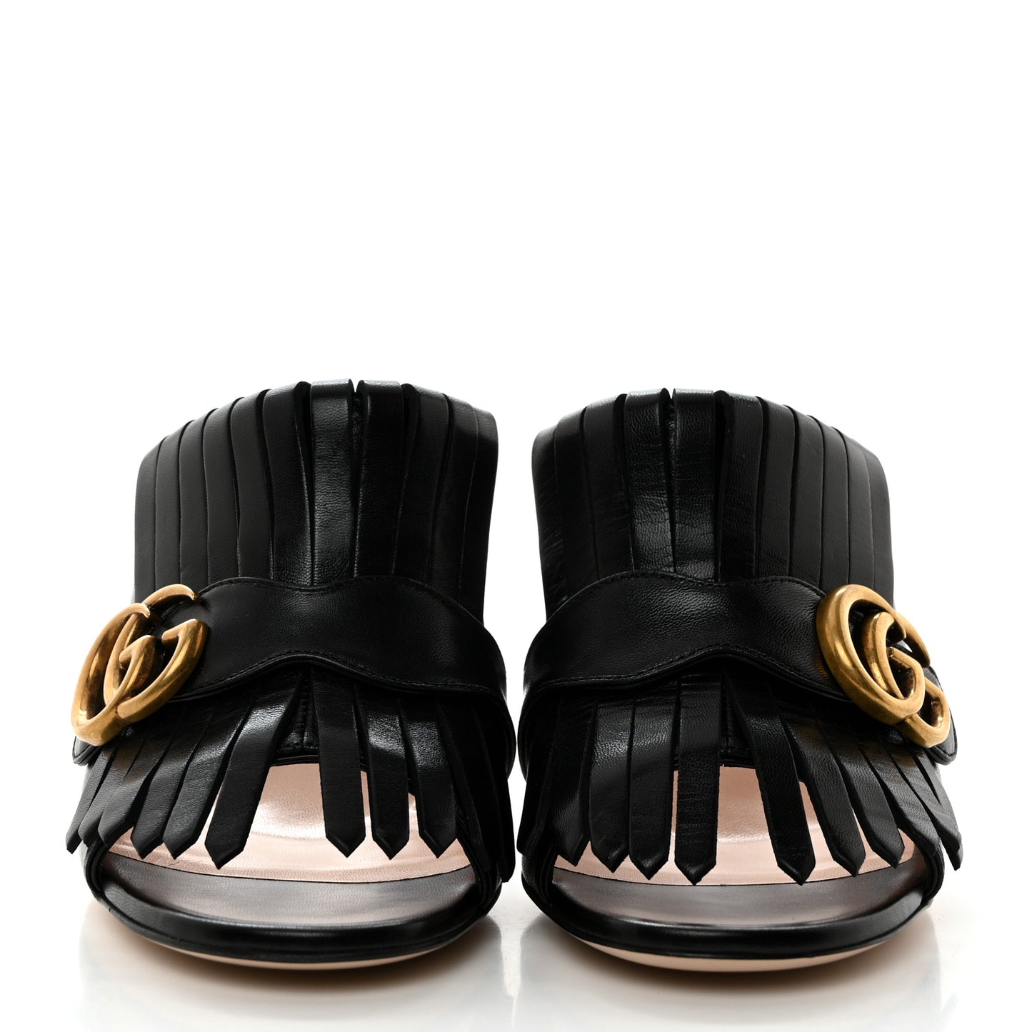 Malaga Kid GG Marmont Fringe 75mm Slide Sandals 38 Black