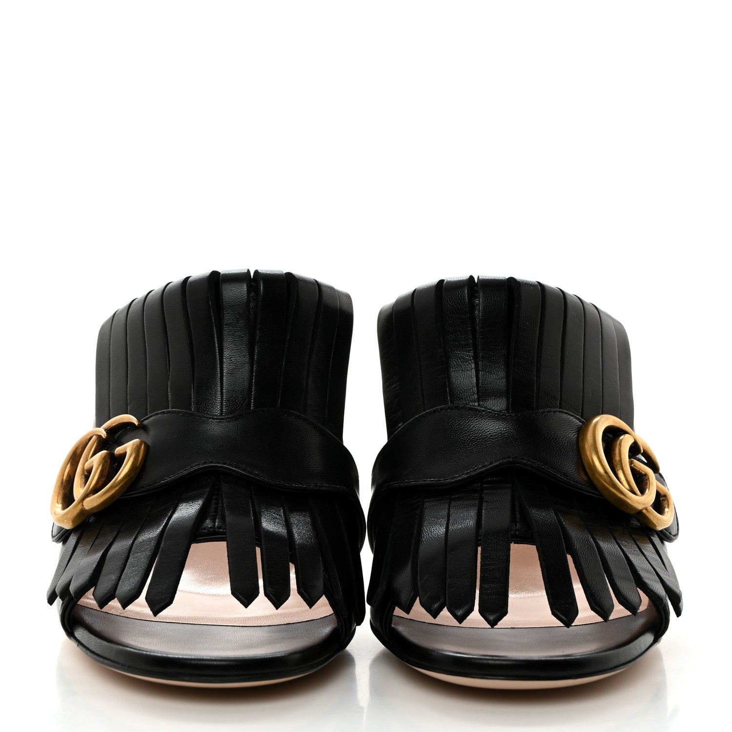 Gucci Malaga Kid GG Marmont Fringe 75mm Slide Sandals 38 Black 2 of 9