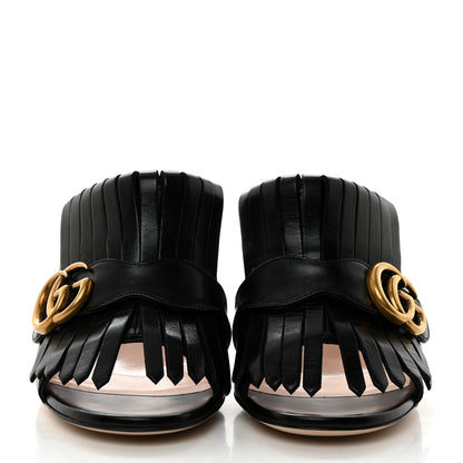 Gucci Malaga Kid GG Marmont Fringe 75mm Slide Sandals 38 Black 2 of 9