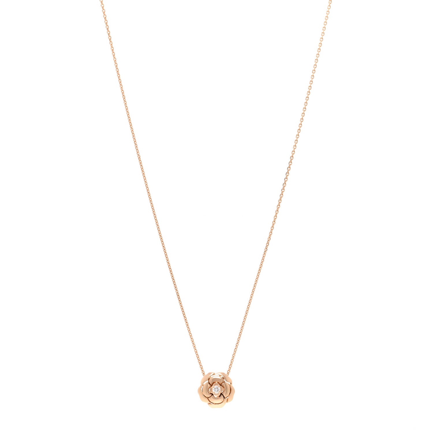 Chanel 18K Rose Gold Diamond Extrait de Camelia Pendant Necklace 1 of 5